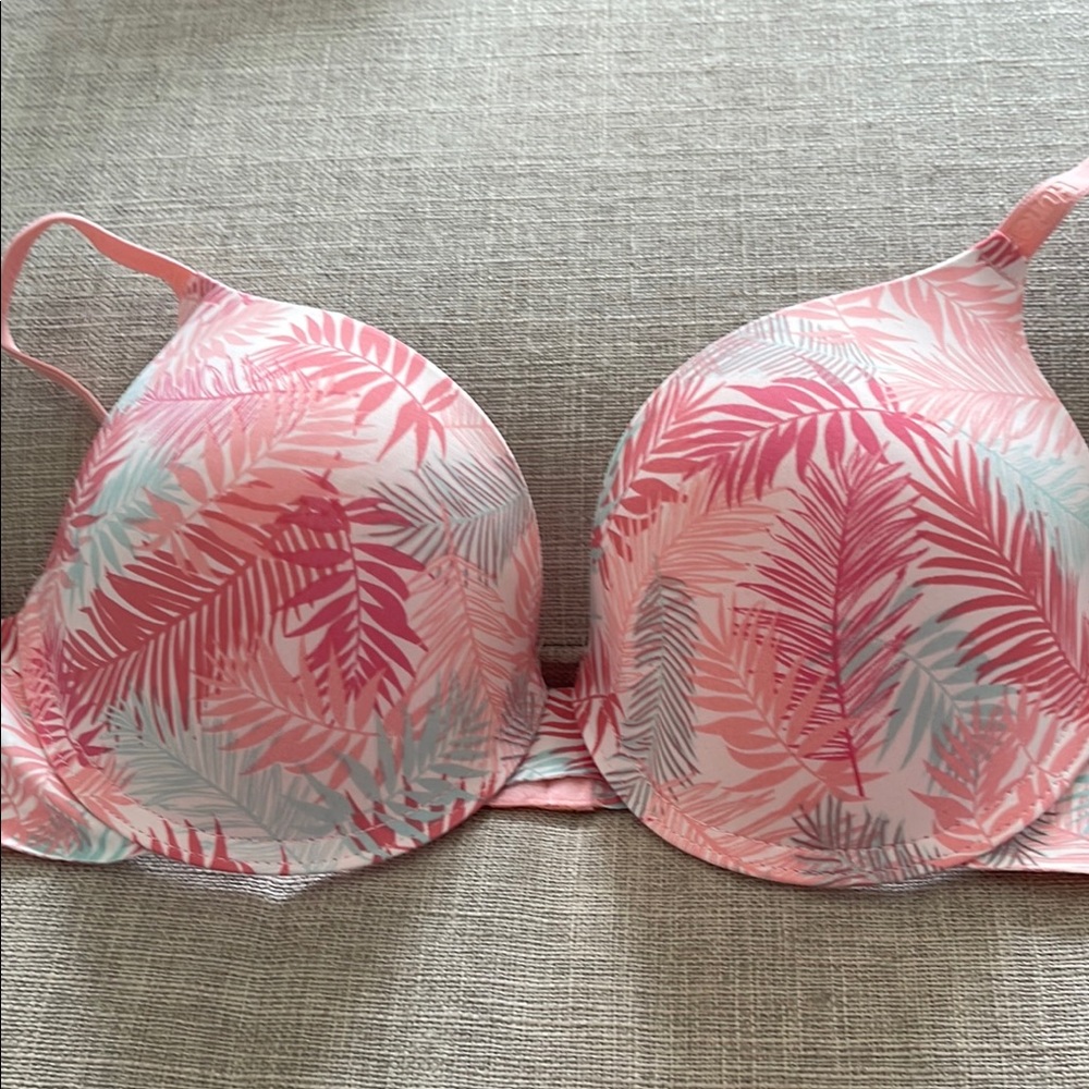 Tropical Pink Leaf Print Bra